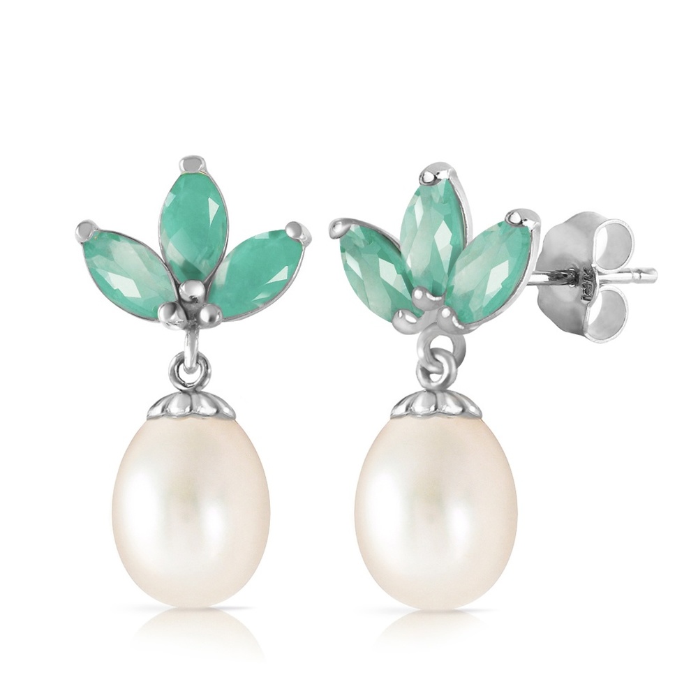 GOLD DANGLING EARRING WITH PEARLS & EMERALD - Picture 2 of 6